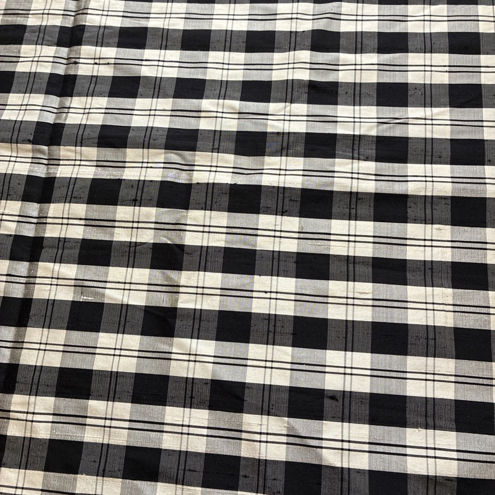 Silk Shantung Black W/ Off White Designer Fabric 3 Yards X 54"